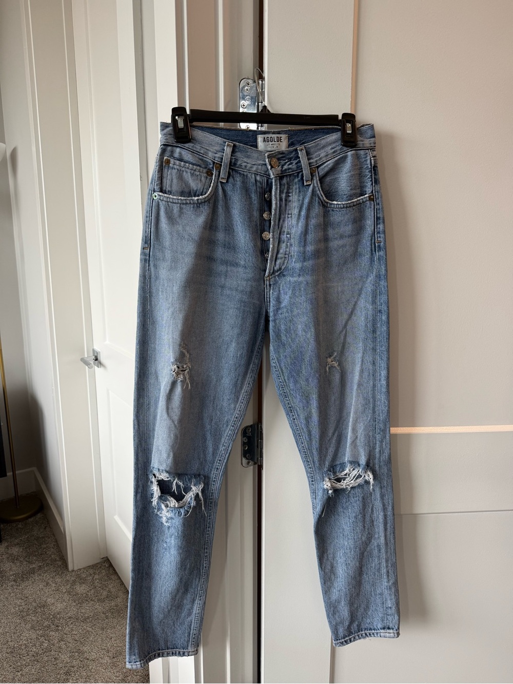 Agolde Light Blue Distressed Boyfriend Jeans